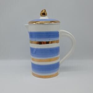 Suite One Studio for Anthropologie Mimira Ceramic French Coffee Press Blue Gold